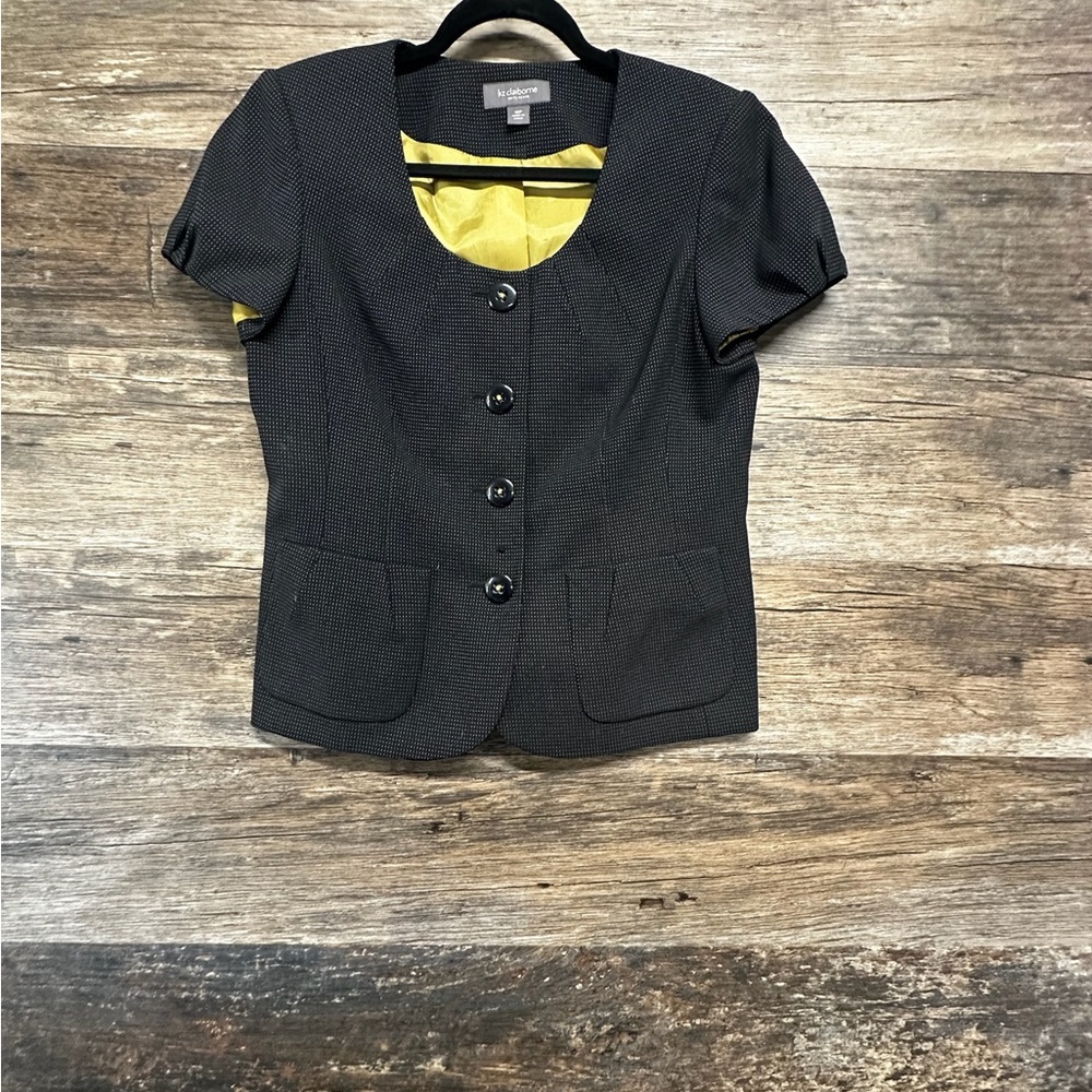 Liz Claiborne Black Button Down Short Sleeve Suit Blazer